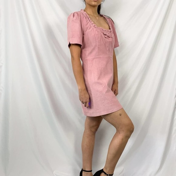 NWT Urban Outfitters Pink Claudia Corduroy Square Neck Mini Dress Size Large - Picture 3 of 12